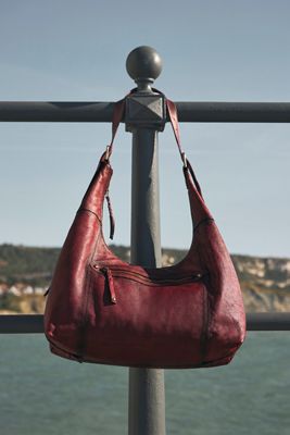 Distressed Leather Hardware Shoulder Bag