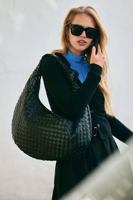 The Brigitte Woven Faux-Leather Shoulder Bag by Melie Bianco: Oversized Edition