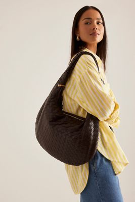The Brigitte Woven Faux-Leather Satchel Bag by Melie Bianco: Oversized Edition