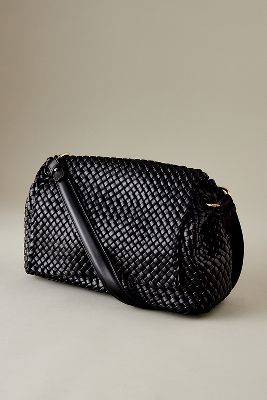 Melie Bianco Woven Shoulder Bag In Black