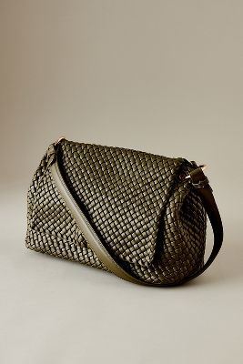 Melie Bianco Woven Shoulder Bag In Green