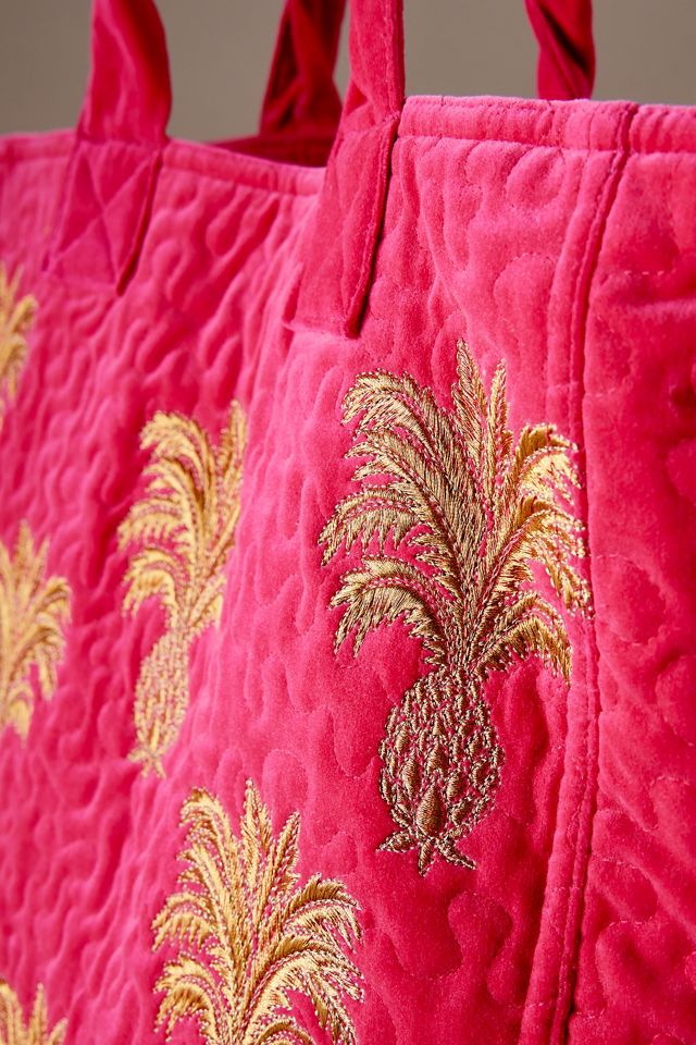 Elizabeth Scarlett Pineapple Embroidered Quilted Tote Bag #1