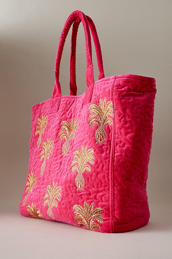 Elizabeth Scarlett Pineapple Embroidered Quilted Tote Bag