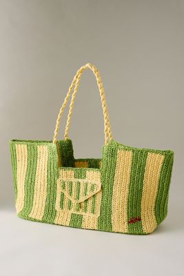 Damson Madder Bolso de Playa de Rafia Orla de Gran Tamaño