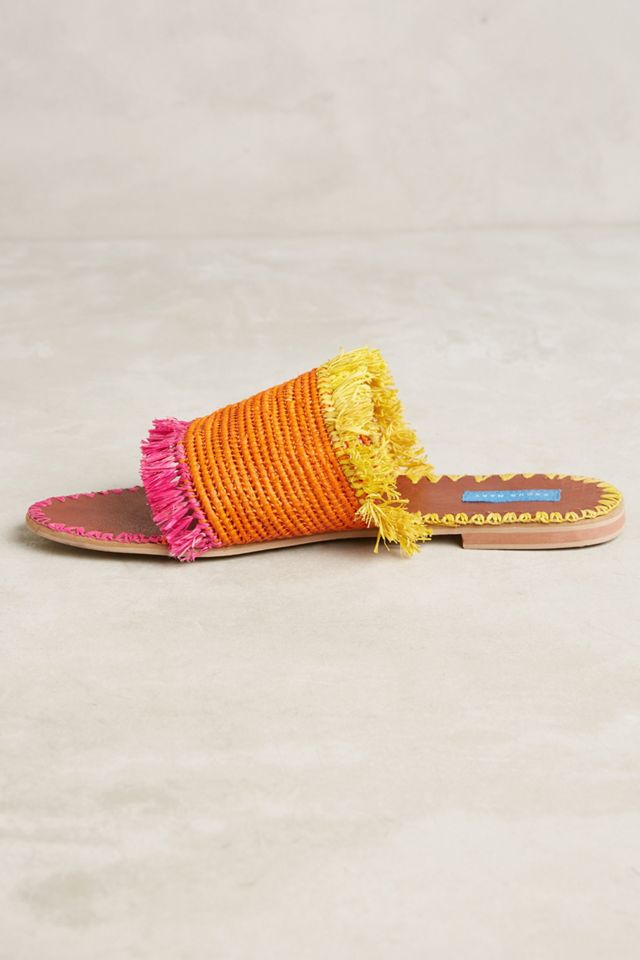 Proud Mary Raffia Fringe Slide Sandals #2