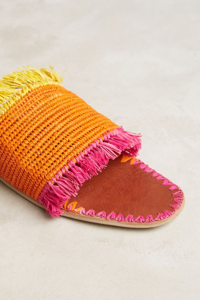 Proud Mary Raffia Fringe Slide Sandals #3