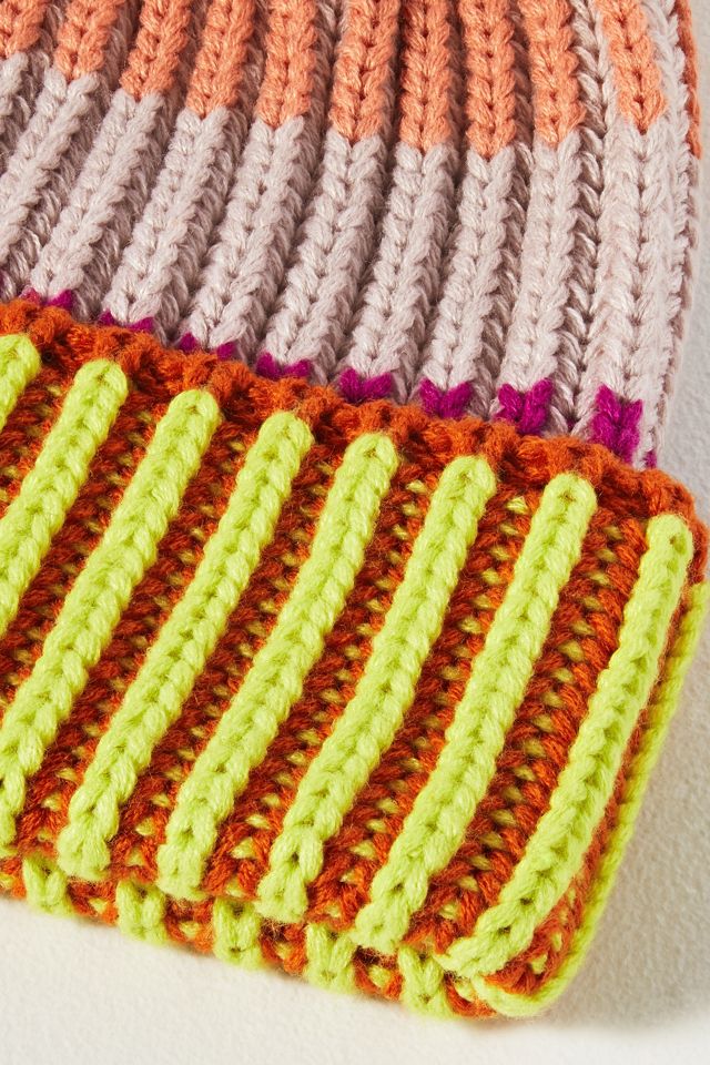 Strickmütze mit Farbblockdesign und Bommel #1