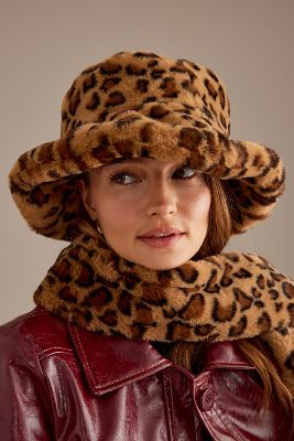 By Anthropologie Faux Fur Leopard Bucket Hat In Multi