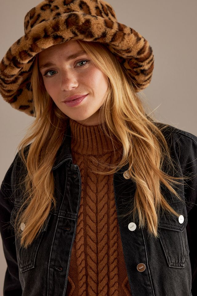 By Anthropologie Faux Fur Leopard Bucket Hat #2