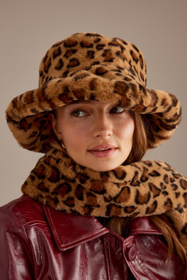 By Anthropologie Faux Fur Leopard Bucket Hat #1