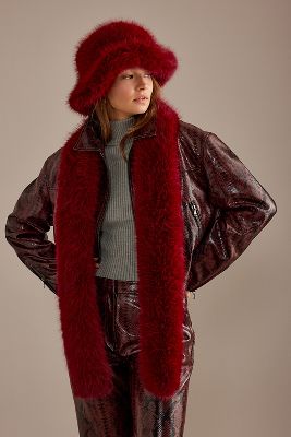 By Anthropologie Faux Fur Skinny Scarf In Red