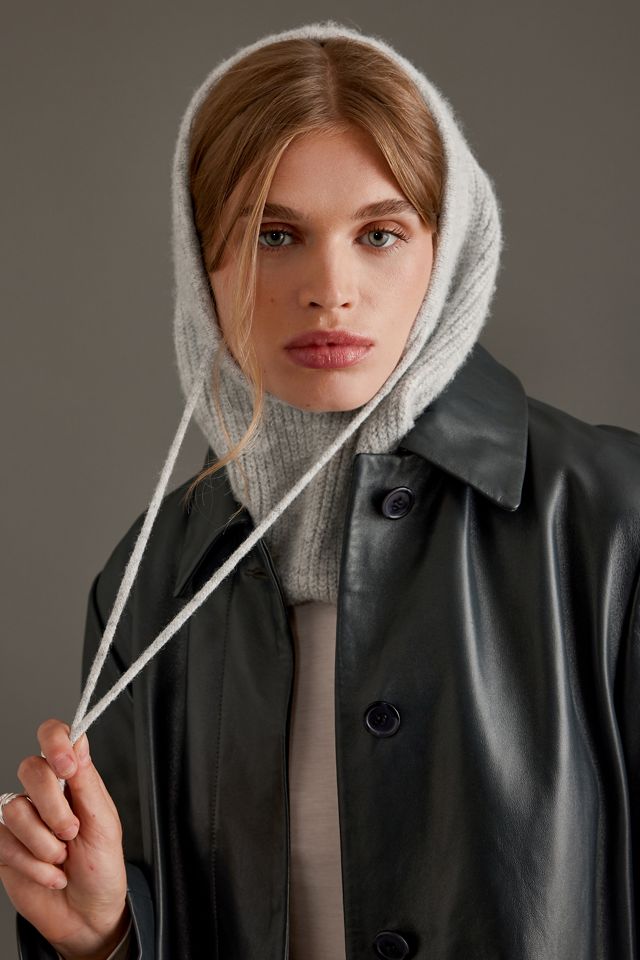 New?Anthropologie-Chunky Knit Hood-Gray Grey Oversized Knit Hoodie: Chunky Ribbed Handmade Sweater  main image 3