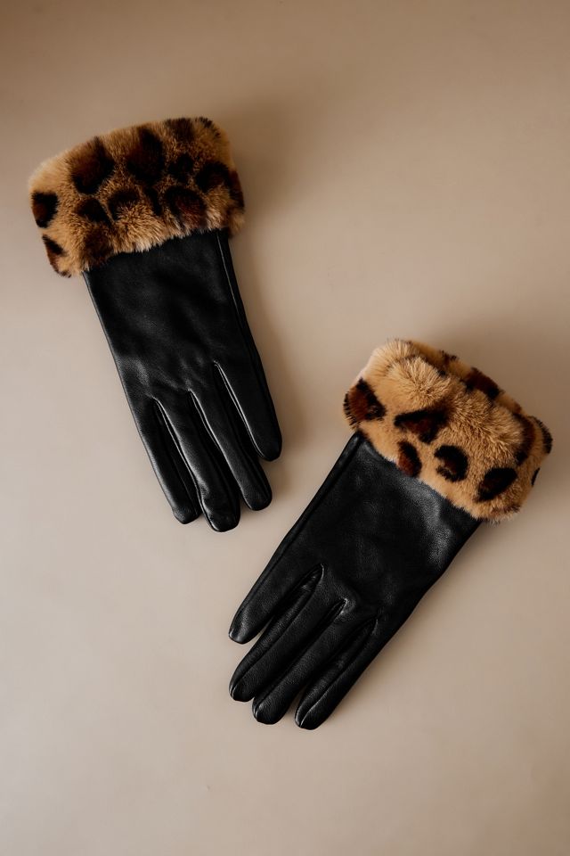 By Anthropologie Faux-Fur Trim Leather Gloves #2