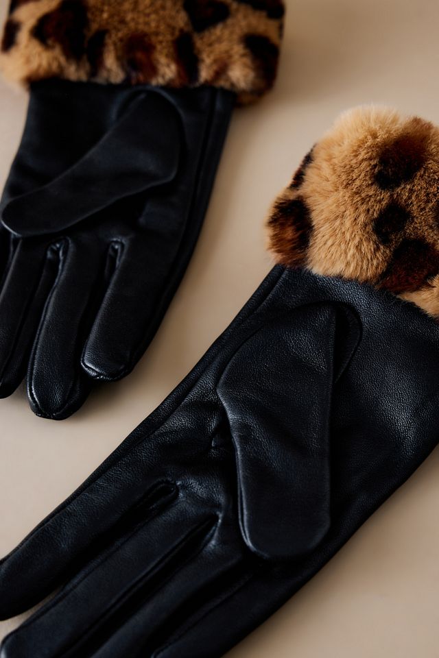 By Anthropologie Faux-Fur Trim Leather Gloves #3