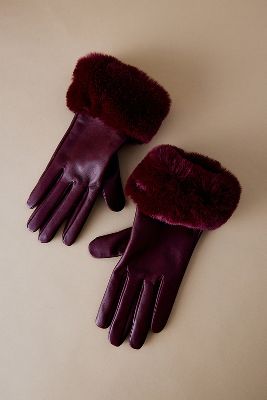 Shop By Anthropologie Faux-fur Trim Leather Gloves In Purple