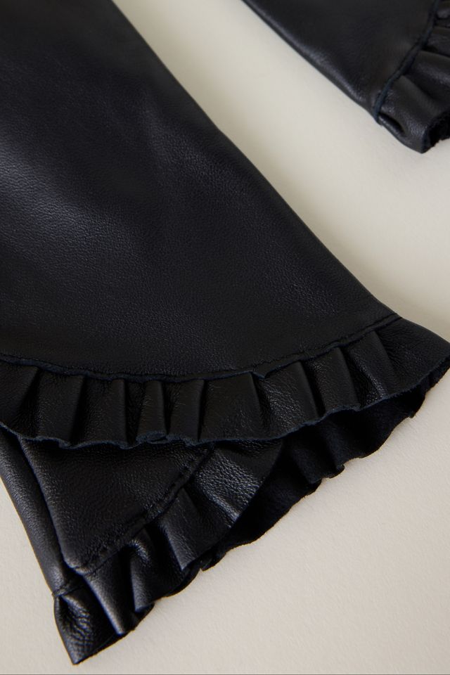 Gants en cuir à bord froufrou #1