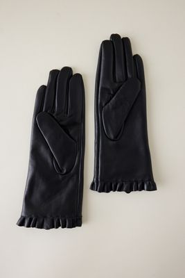 Frill-Edge Leather Gloves