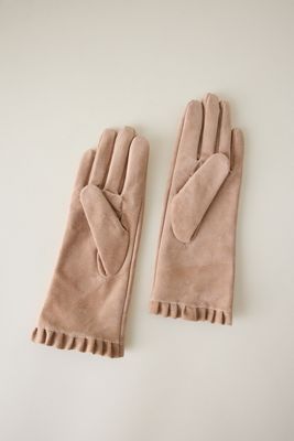 Frill-Edge Suede Gloves