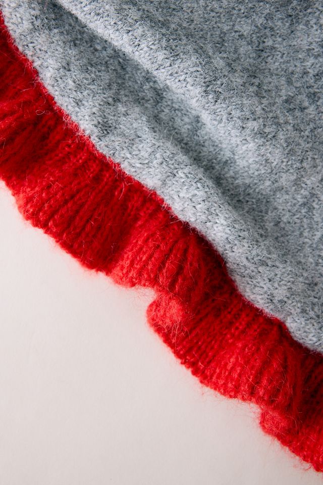 Large Frill-Edge Knit Triangle Scarf #1