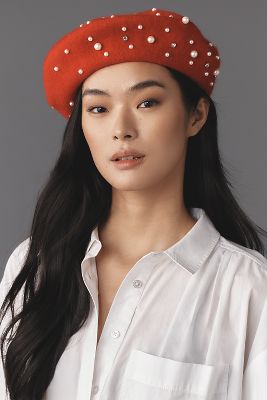 ANTHROPOLOGIE PEARL EMBELLISHED BERET 