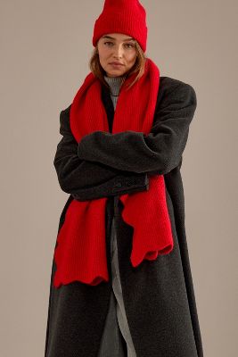 Shop Maeve Scallop-edge Scarf In Red