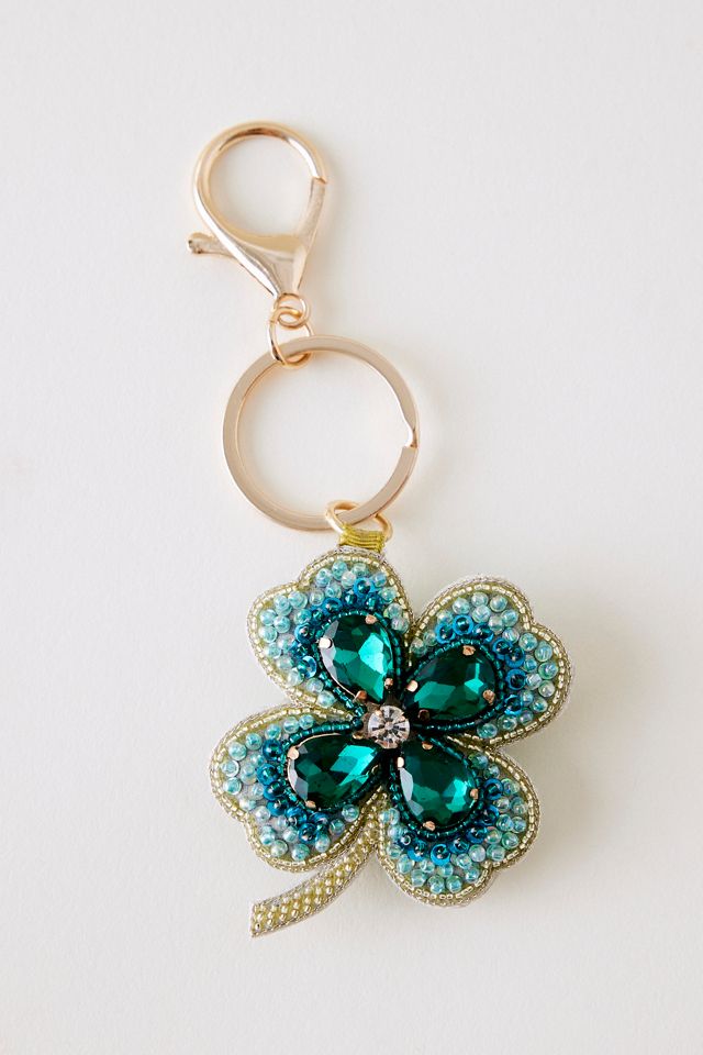 Four-Leaf Clover Beaded Bag Charm #1
