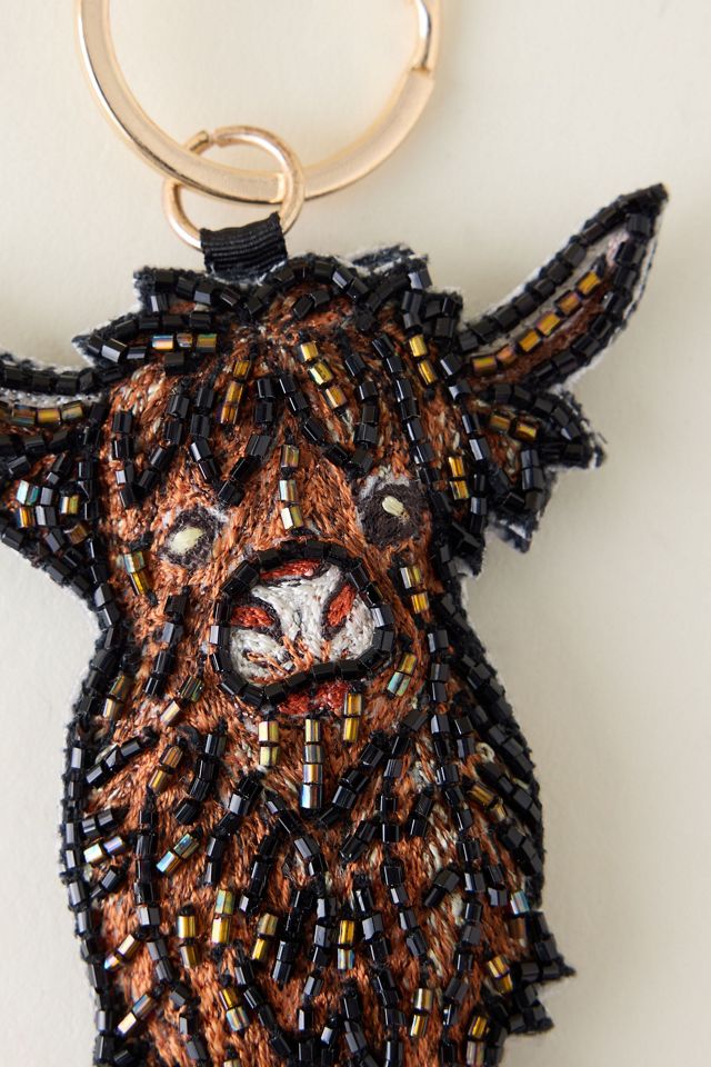 Beaded Highland Cow Bag Charm #1