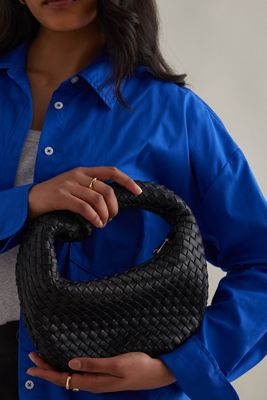 Bolso de Hombro Tejido de Cuero Sintético Larissa de Melie Bianco