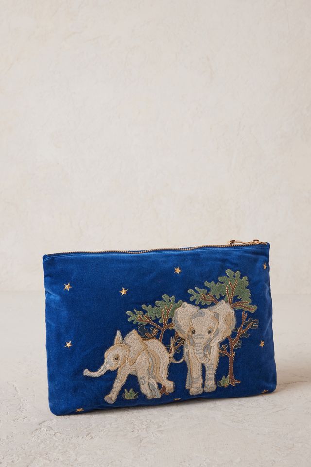 Elizabeth Scarlett Elephant Embroidered Pouch | Anthropologie UK