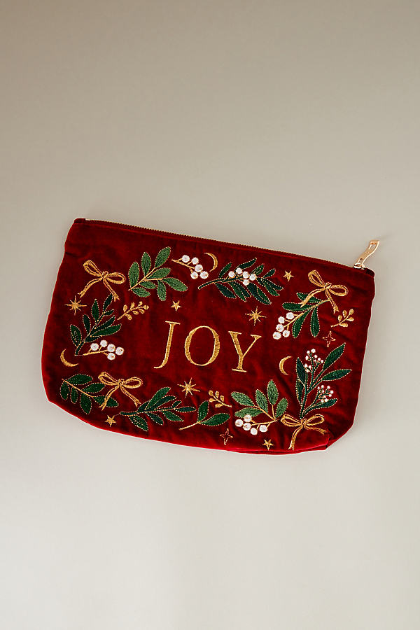 Elizabeth Scarlett Joy Embroidered Velvet Festive Makeup Bag