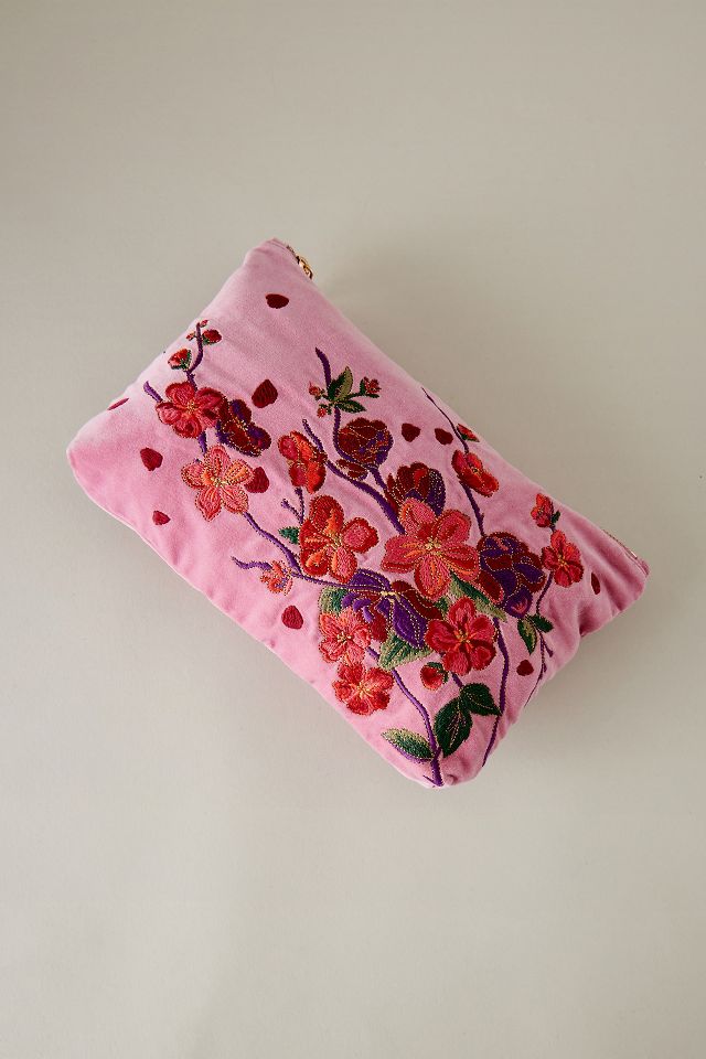 Elizabeth Scarlett Floral Embroidered Velvet Makeup Bag