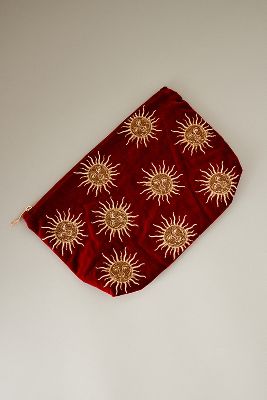 Elizabeth Scarlett Sun Embroidered Velvet Makeup Bag