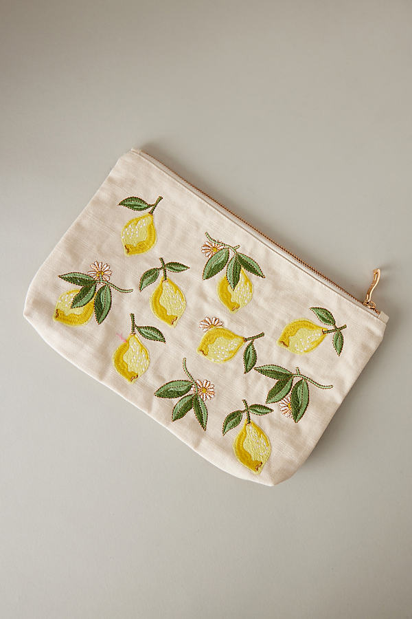 Elizabeth Scarlett Lemon Embroidered Makeup Bag
