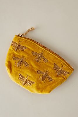 Elizabeth Scarlett Bee Velvet Coin Purse In Yellow