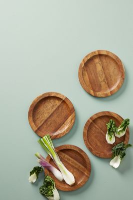 Etched Wood Canape Plates, Set of 4