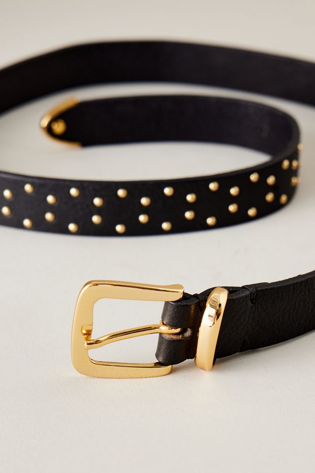 Anthropologie Leather studded belt gold buckle Anthroplogie Low-Slung Studded Belt with Brown... | Depop main image 4