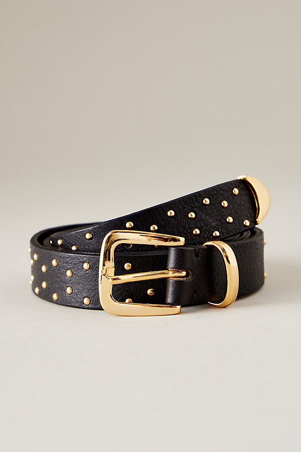 Gold Studded Leather Buckle Belt