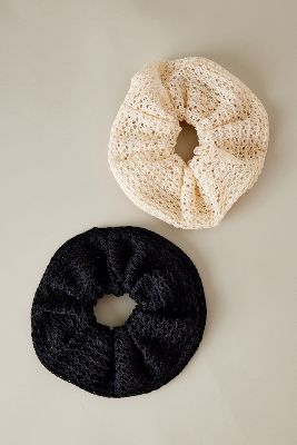 Anthropologie Large Crochet Hair Scrunchies, Set Of 2 In Black
