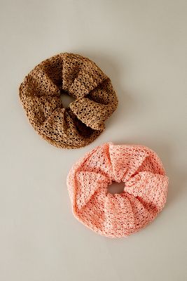 Anthropologie Large Crochet Hair Scrunchies, Set Of 2 In Brown