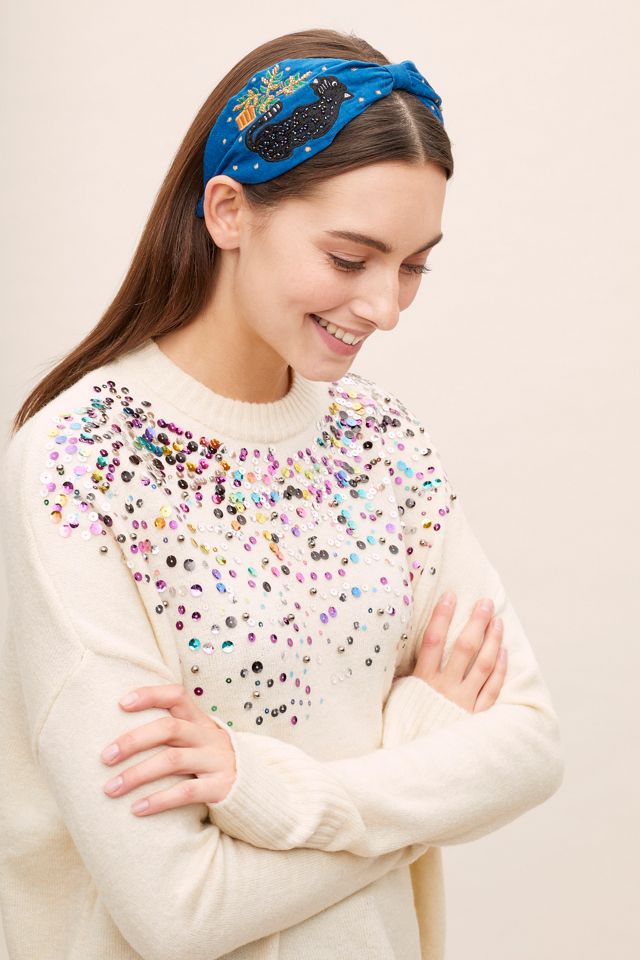Embroidered-Embellished Satin Headband #1