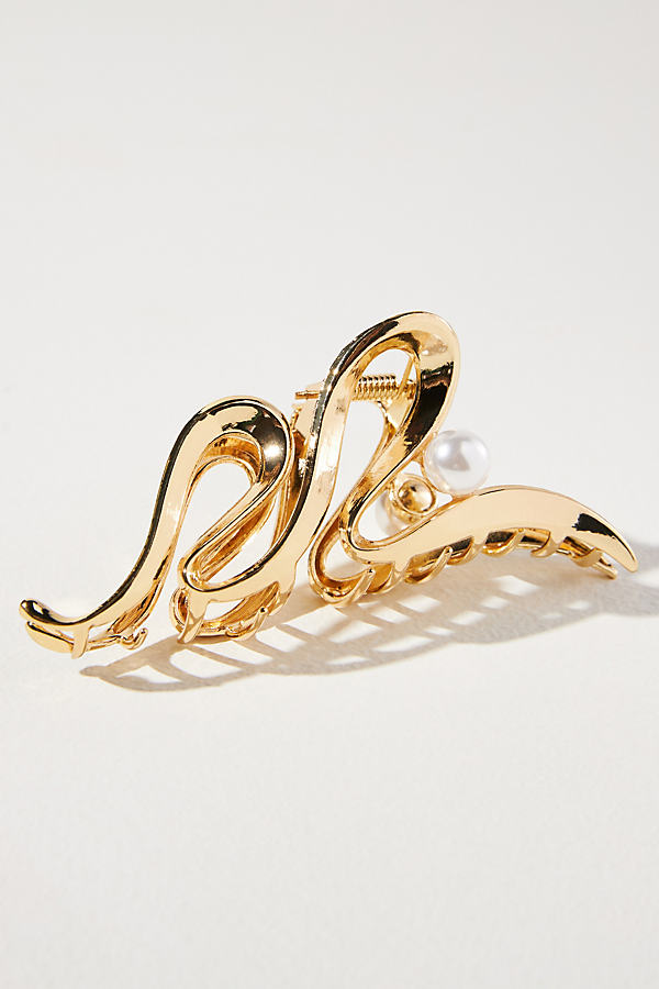 Metal Squiggle Pearl Hair Claw Clip