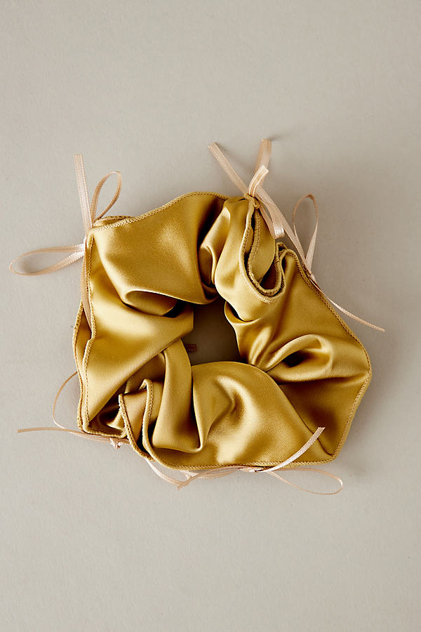 Anthropologie By  Large Silk Bow Hair Scrunchie In Green