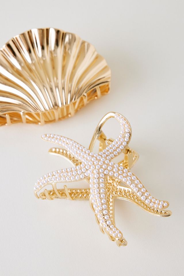 By Anthropologie Barrette Pince à Cheveux Étoile de Mer en Perle #2