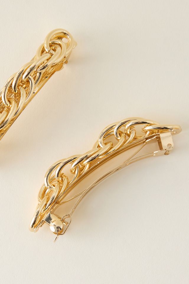 Gold Metal Chain Barrette Hair Clips, Set of 2 #2