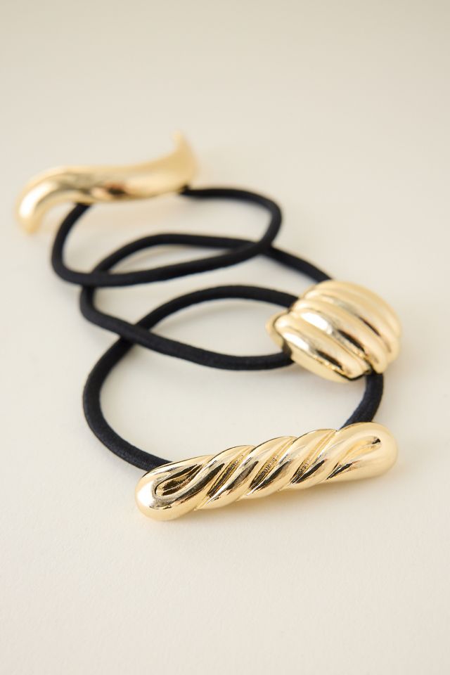 Gold Textured Metal Pony Cuff Hair Ties, Set of 3 #1