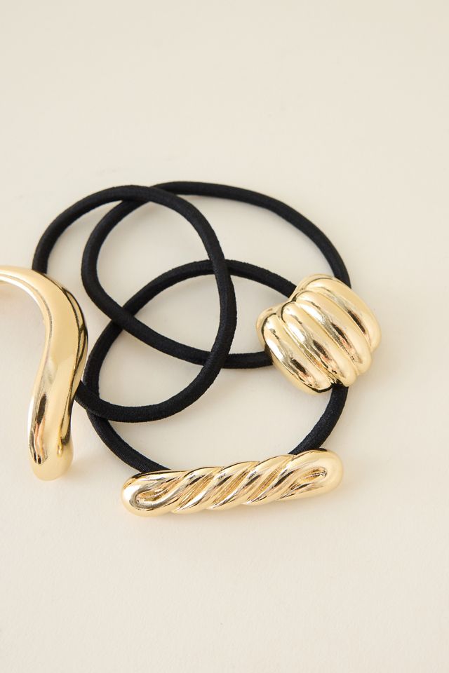 Gold Textured Metal Pony Cuff Hair Ties, Set of 3 #2