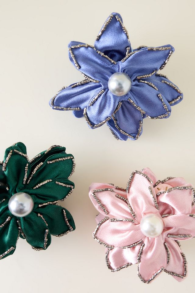 Satin Embellished Flower Claw Clip #2