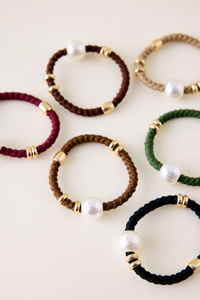 Pearl & Gold Bead Hair Ties, Set of 6 #1