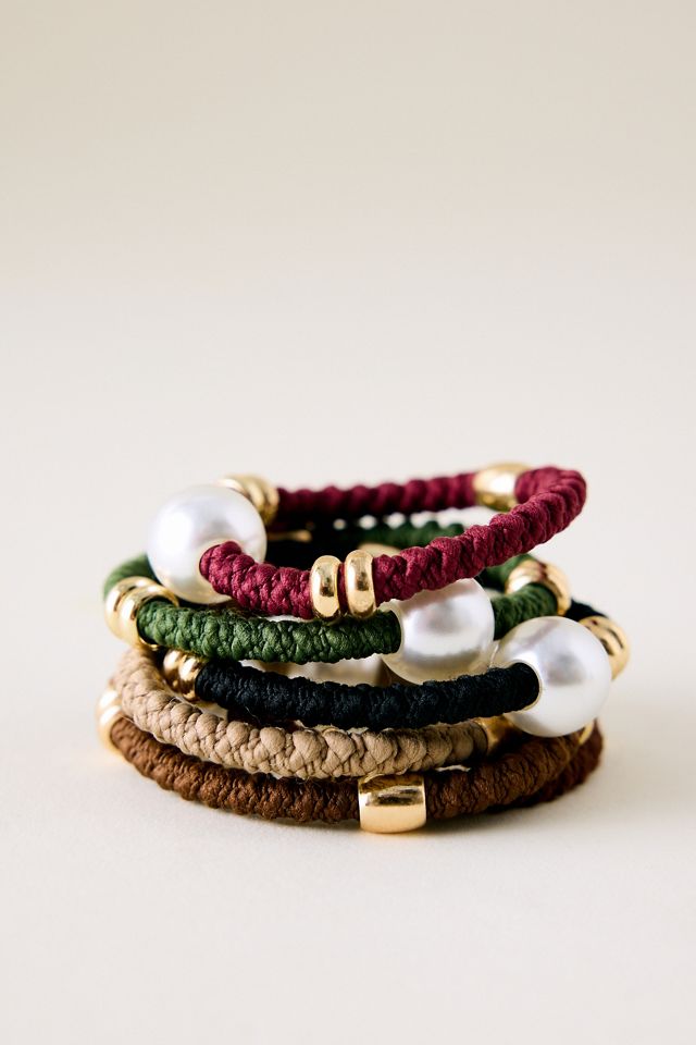 Pearl & Gold Bead Hair Ties, Set of 6 #2