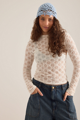 By Anthropologie Crochet Beaded Skull Cap In Blue